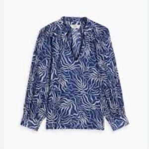 Joie Stow Printed Blouse Cobalt Blue White Cotton Lightweight size small